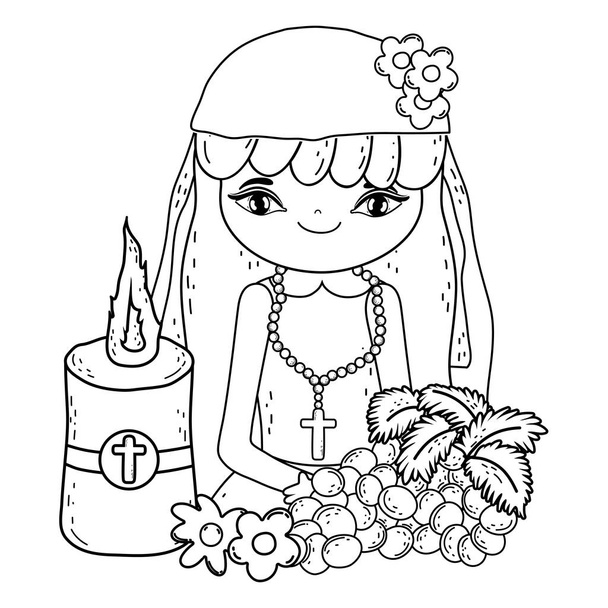 little girl with grapes fruits in communion celebration - Vector, Image