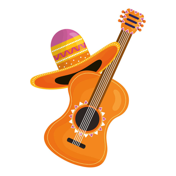 Guitarra con sombrero mexicano
 - Vector, imagen