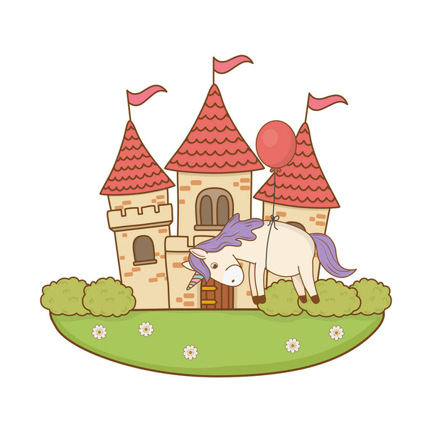 aranyos mese unicorn castle, a táj - Vektor, kép