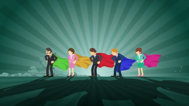 Superheroes standing in spotlight. Business team winner symbol. Teamwork and Success concept. Comic loop animation. - Footage, Video