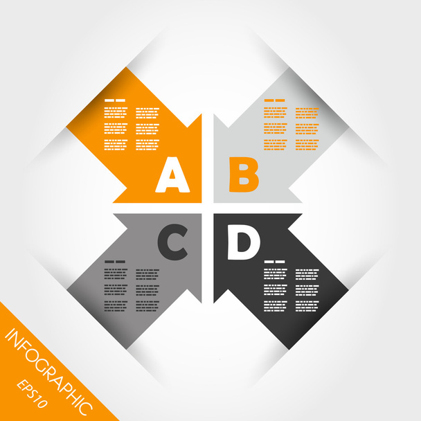 orange infographic four arrows with letters - Vector, Imagen