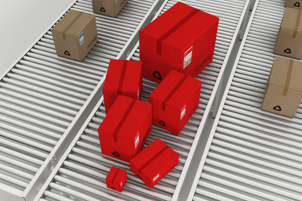 krabice na kolečkovém dopravníku (3D vykreslování) - Fotografie, Obrázek