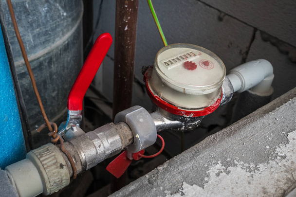 Water meter and pipes in old flat - Photo, Image