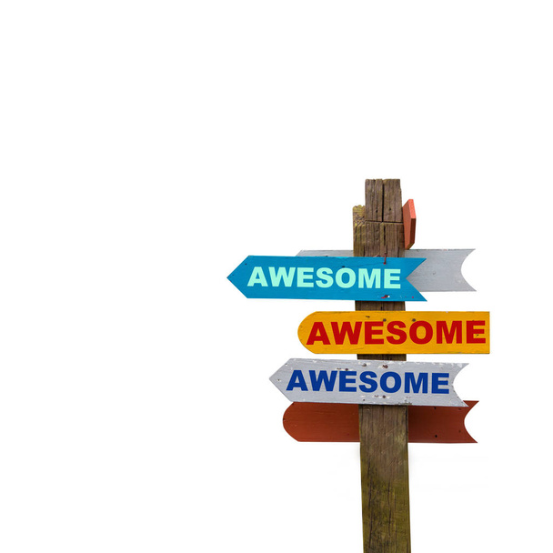 Colorful wooden sign, awesome, background, lifestyle, concept - Photo, Image