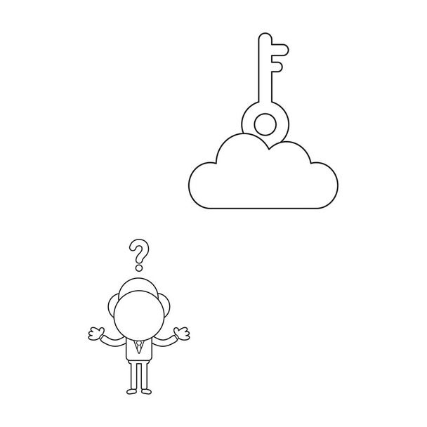 Vektor üzletember karakter kulccsal a felhő. Fekete körvonalas. - Vektor, kép
