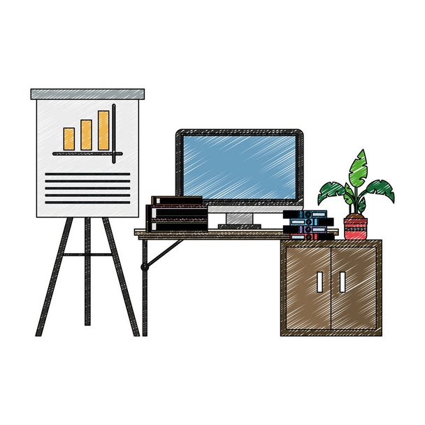 Office with computer scribble - Vector, Image
