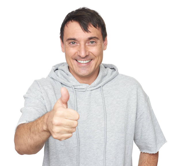 Middle aged man wearing hooded sweatshirt isolated - Photo, Image