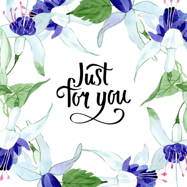 Fúcsia azul flores botânicas florais. Conjunto de ilustração de fundo aquarela. Quadro borda ornamento quadrado
. - Foto, Imagem