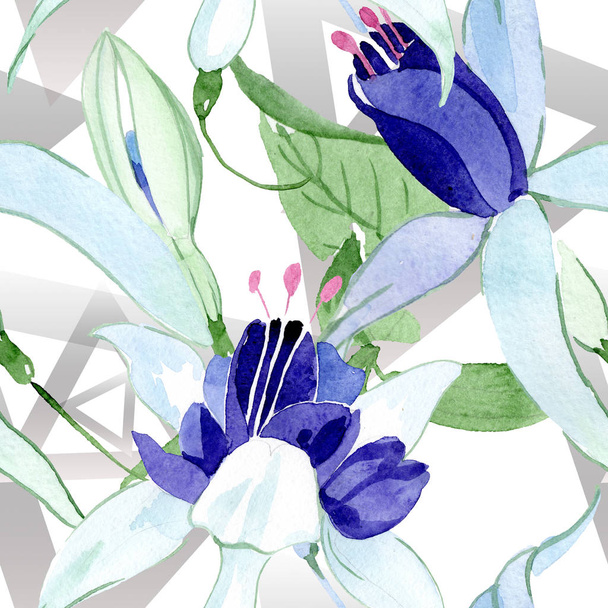 Blue fuchsia floral botanical flowers. Watercolor background illustration set. Seamless background pattern. - Fotó, kép