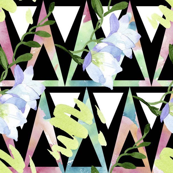 Λευκό freesia λουλούδια βοτανικό. Ακουαρέλα σύνολο εικονογράφησης φόντου. Χωρίς ραφή μοτίβο φόντου. - Φωτογραφία, εικόνα