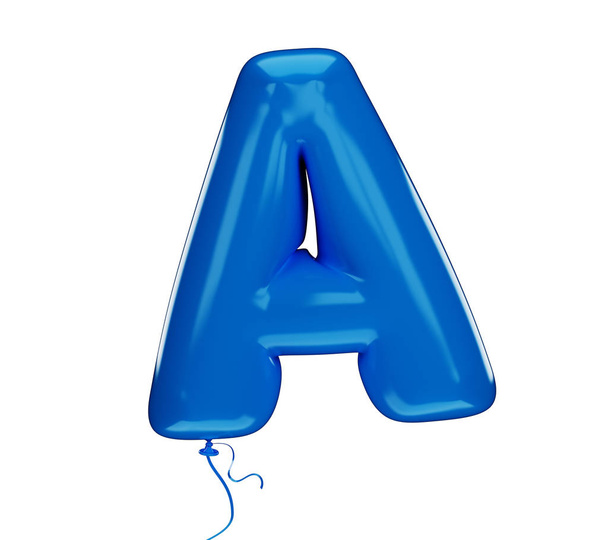 Blue color textured letter A. Made of an inflatable balloon on a white background. Isolated, 3d rendering - Photo, Image