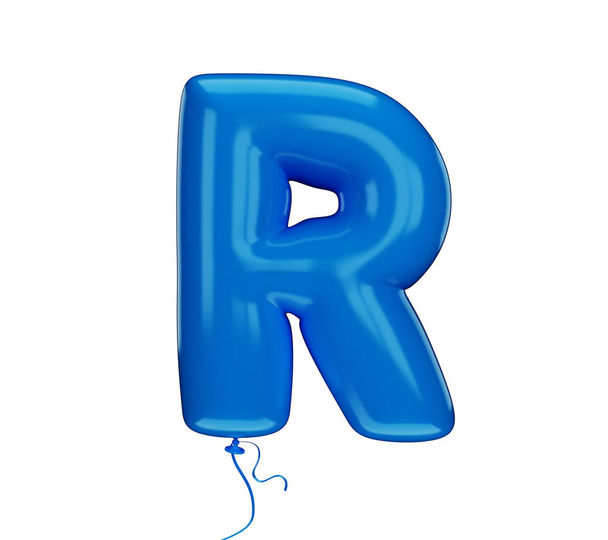 Blue color textured letter R. Made of an inflatable balloon on a white background. Isolated, 3d rendering - Photo, Image