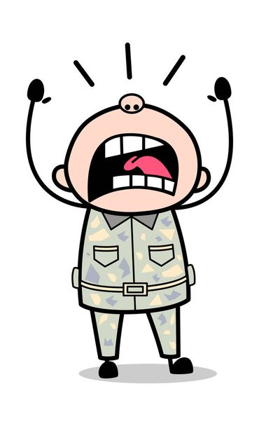 Grito - Bonito Exército Homem Cartoon Soldado Vector Ilustração
 - Vetor, Imagem
