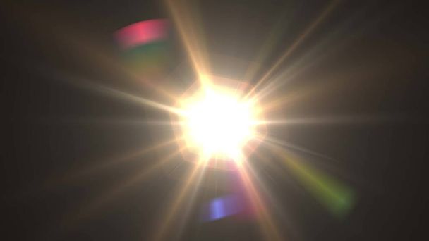 中央の星輝く光学レンズフレア光沢のあるボケイラストアートの背景新しい自然な照明ランプの光線効果カラフルな明るい画像 - 写真・画像