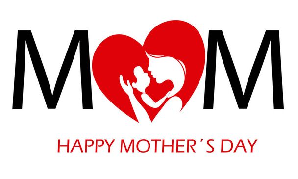 Cartão de dia das mães. Mãe com bebê dentro de um coração
 - Vetor, Imagem