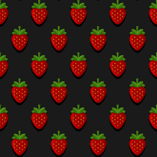 Seamles Strawberry Pattern on Dark Background. Vector - Vetor, Imagem