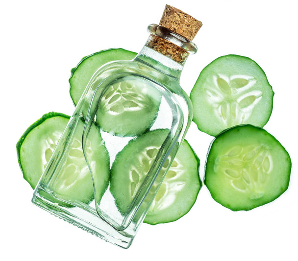 Cucumber slices isolated on the white background. - Foto, afbeelding