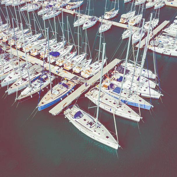 Aerial View of Yacht Club and Marina. White Boats and Yachts. Ph - Photo, Image
