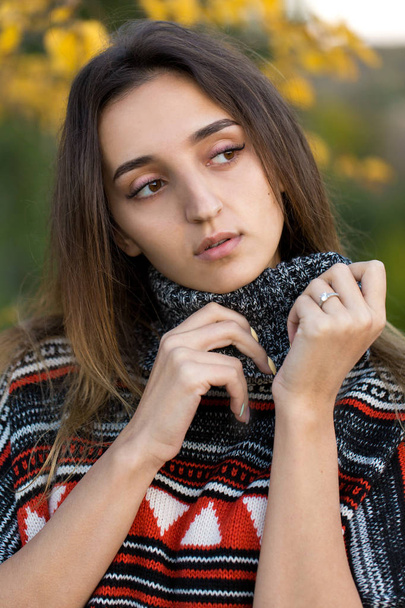 Beautiful young woman in warm sweater - Fotografie, Obrázek