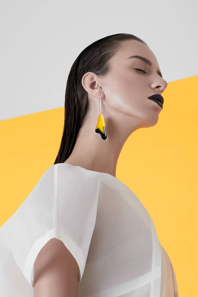 Trendy model with black lipstick - Zdjęcie, obraz