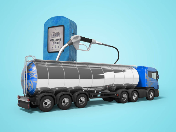Concepto de camión cisterna 3d rendir sobre fondo azul con sombra
 - Foto, Imagen