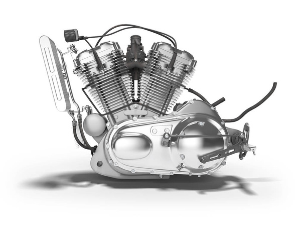 Silnik motocyklowy na białym tle z lewej widok 3D Render na białym rynek - Zdjęcie, obraz