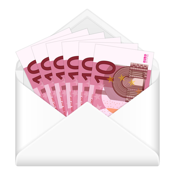 envelope and ten euro banknotes - Vector, Image