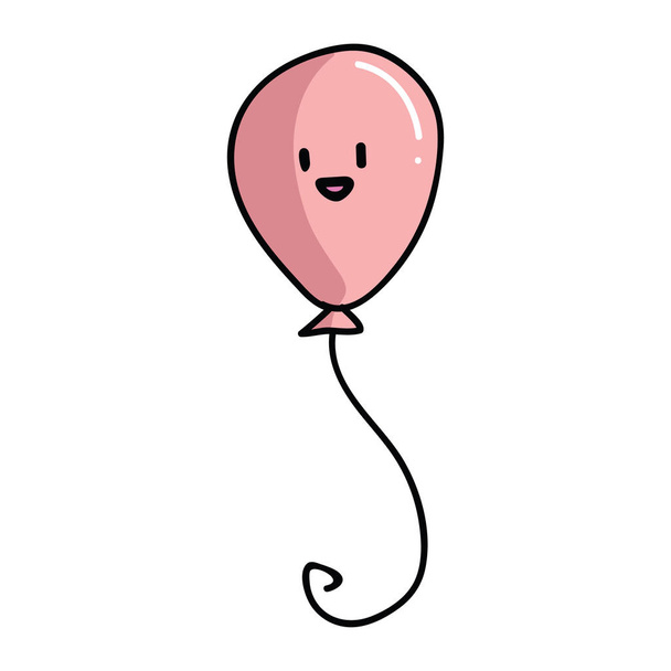 Cute red balloon with kawaii face cartoon vector illustration motif set. - Vector, Image