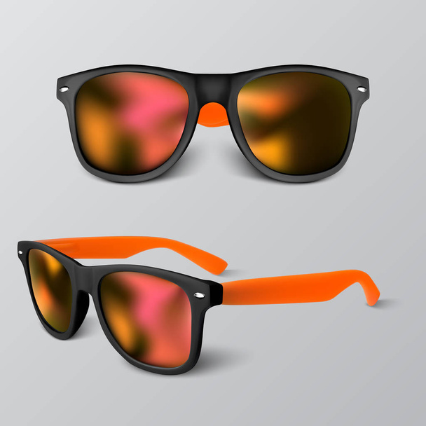 conjunto de gafas de sol realistas con lente roja aislada sobre fondo gris. ilustración vectorial
 - Vector, Imagen