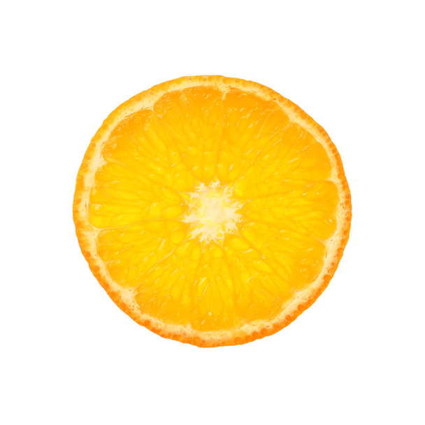 runde geschnittene Orangenscheibe über weiße Nahaufnahme - Foto, Bild
