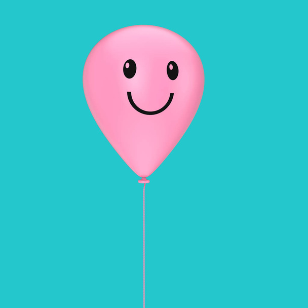 Μπαλόνι με ροζ αέρα με χαρούμενο πρόσωπο. Απόδοση 3D - Φωτογραφία, εικόνα