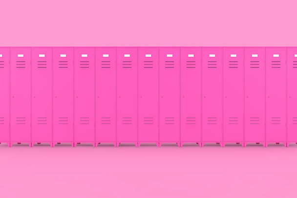 Fila de taquillas de gimnasio de metal rosa. Renderizado 3d
 - Foto, imagen