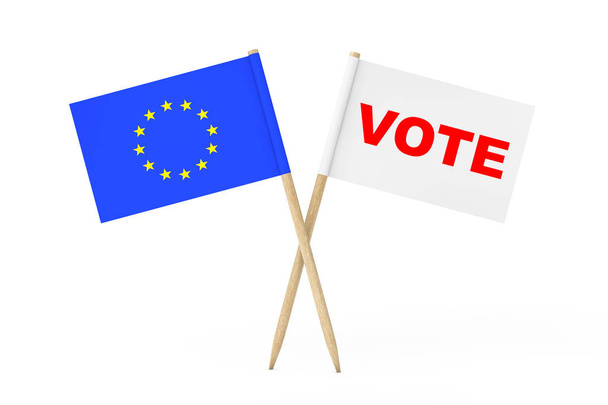 Прапор Європейського Союзу і білий прапор з знаком голосу. 3D-рендерінг - Фото, зображення
