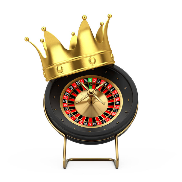 Золотая Корона на колесе рулетки Черного Казино. 3D-рендеринг
 - Фото, изображение