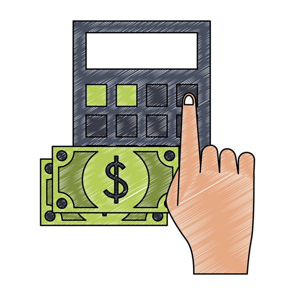 Ruka s kalkulačkou a Klikyháky na peníze - Vektor, obrázek