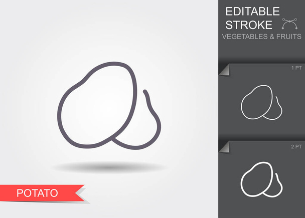 Patata. Icono de línea con trazo editable con sombra
 - Vector, imagen