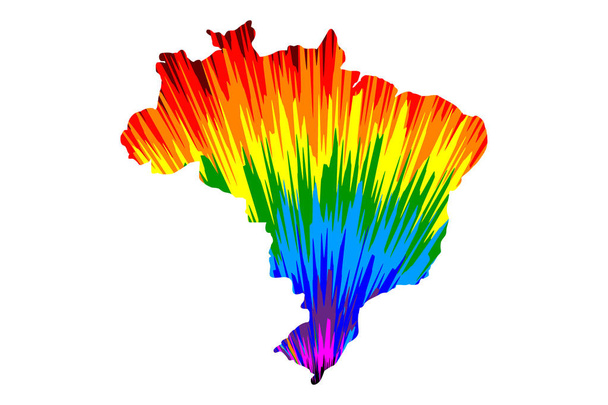 Brasil - mapa está diseñado arco iris patrón colorido abstracto
 - Vector, imagen