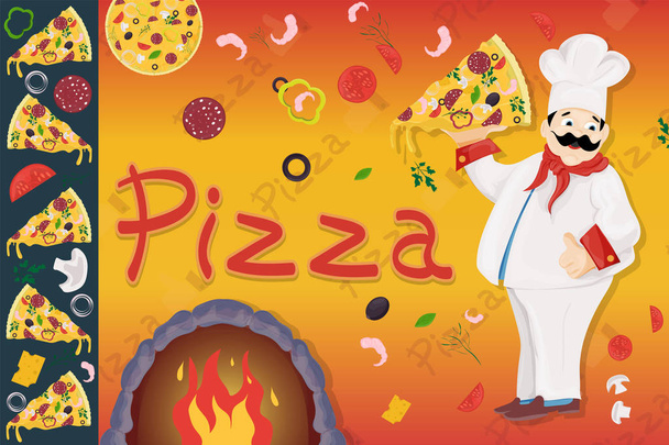 cover background _ 12 _ illustration, sobre el tema de la pizza italiana
  - Vector, Imagen