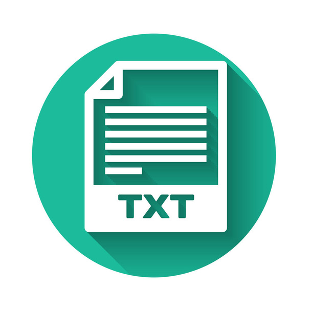 White TXT file document icon. Download txt button icon isolated with long shadow. Text file extension symbol. Green circle button. Vector Illustration - Vector, Image