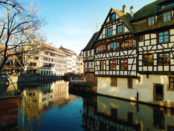 Traditional half-timbered houses on picturesque canals in La Pet - Photo, Image