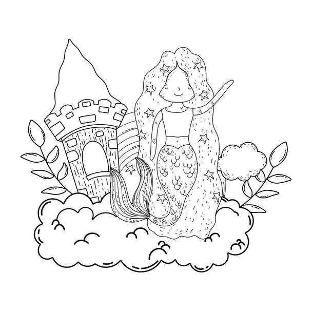 sereia com castelo cena submarina
 - Vetor, Imagem