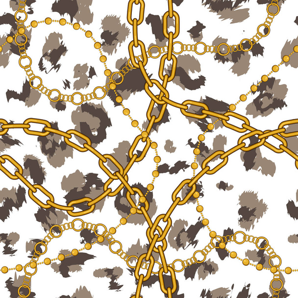 Golden Chains on Leopard Skin - Vector, afbeelding