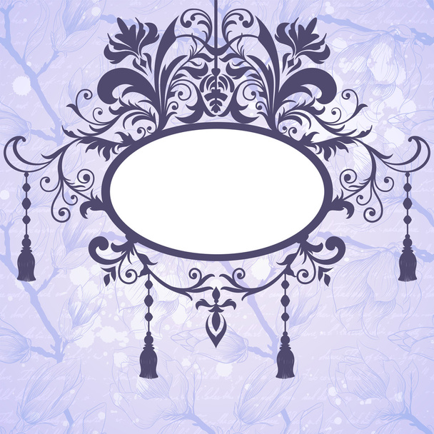 Vintage vector background with ornate frame and flowers - Vecteur, image