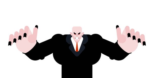 Angry boss at table. business manager anger man. Businessman tab - Vector, Image