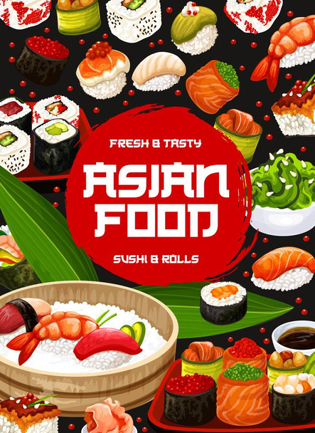 Japanese sushi bar menu, Asian cuisine food - Vector, Image