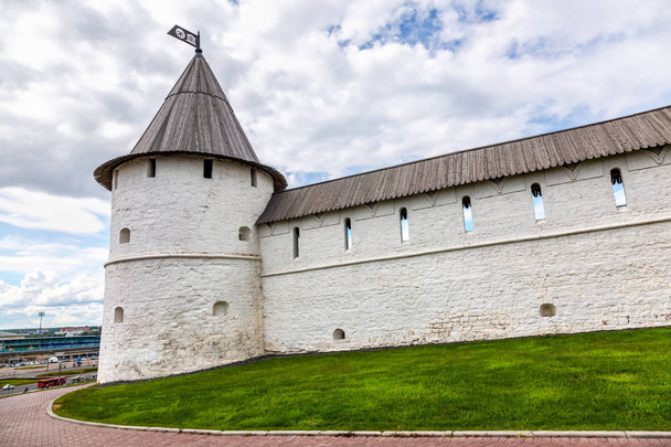 White stone tower with wooden roof in Kazan Kremlin - Photo, Image