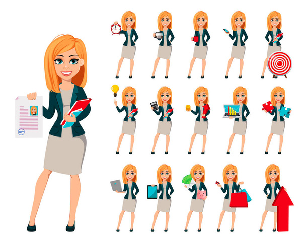 Personaje de dibujos animados mujer de negocios con cabello rubio
 - Vector, imagen