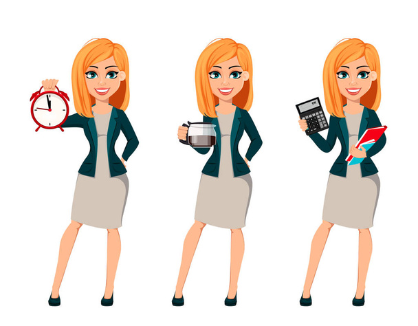 Cartoon charakter businesswoman z blond włosy - Wektor, obraz