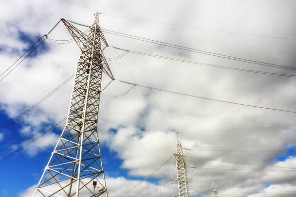 panoramic view silhouette of transmission towers photo - 写真・画像