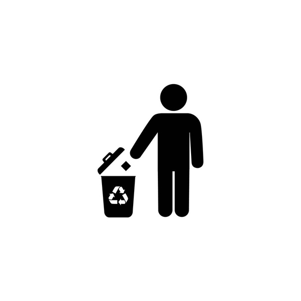 Человек и мусорное ведро с иконкой утилизации изолированы на белом фоне
 - Вектор,изображение